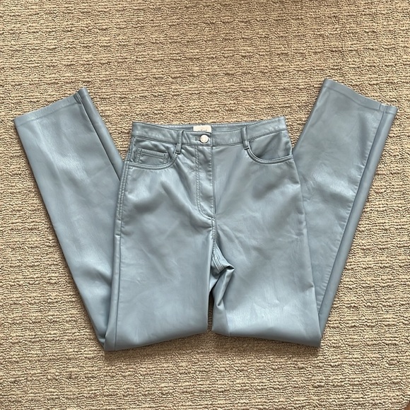 Aritzia Wilfred Melina Super High Rise Pant Ankle Dune Blue Faux Leather sz 2 - Picture 9 of 15